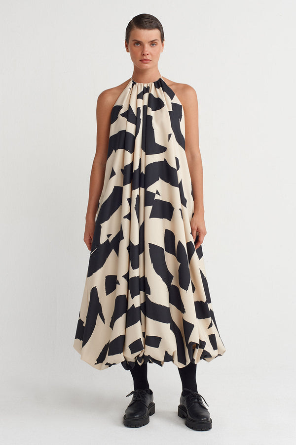 Nu Patterned Long Balloon Dress Multi Color