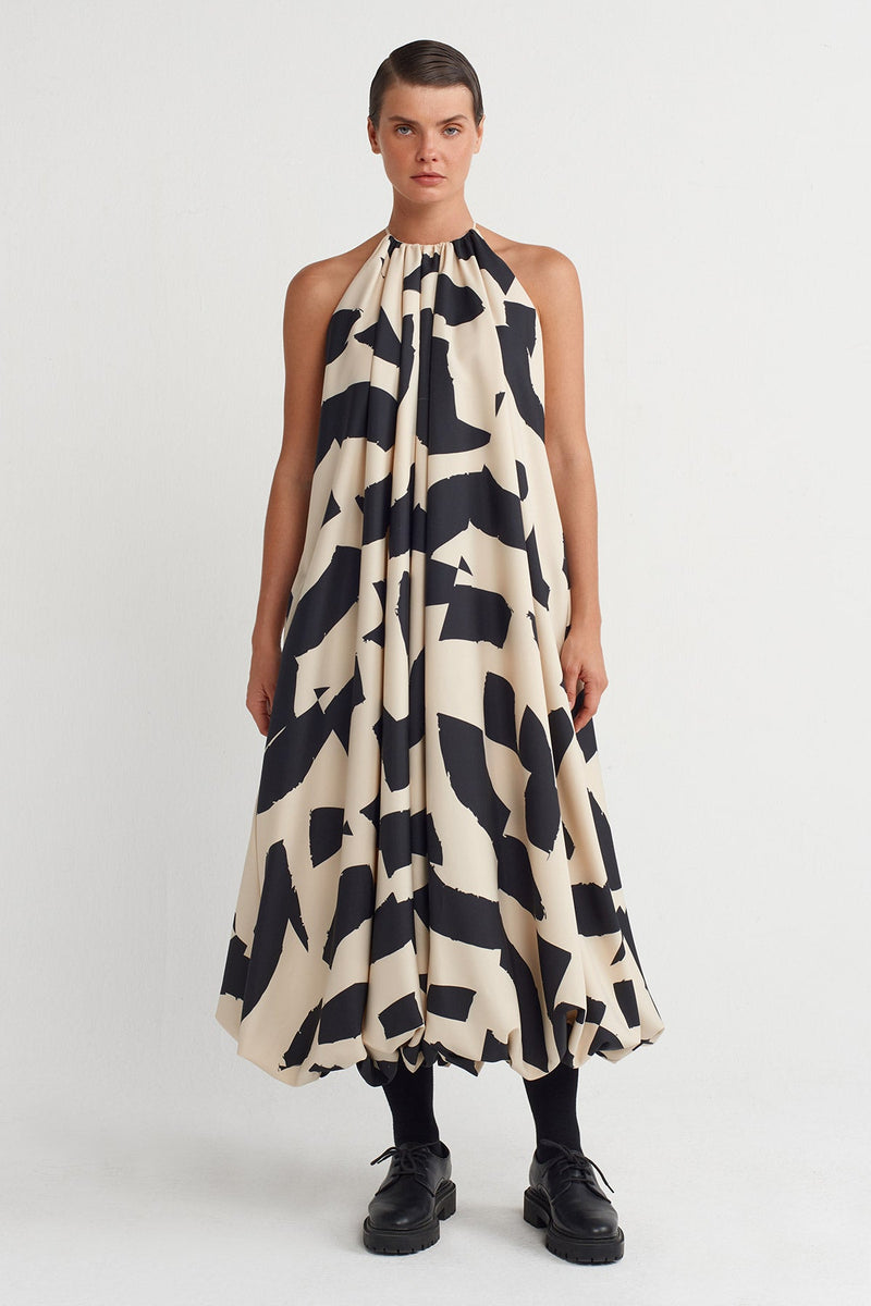 Nu Patterned Long Balloon Dress Multi Color
