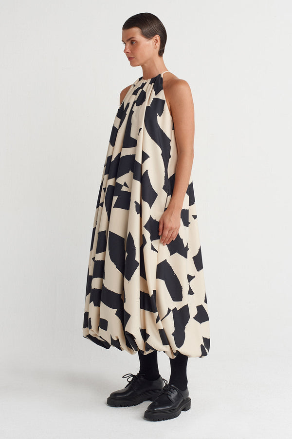 Nu Patterned Long Balloon Dress Multi Color