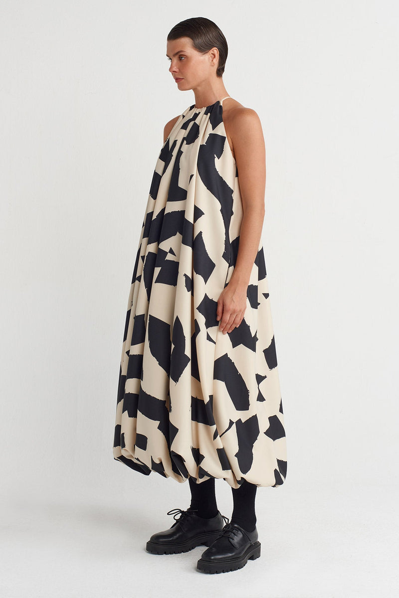 Nu Patterned Long Balloon Dress Multi Color