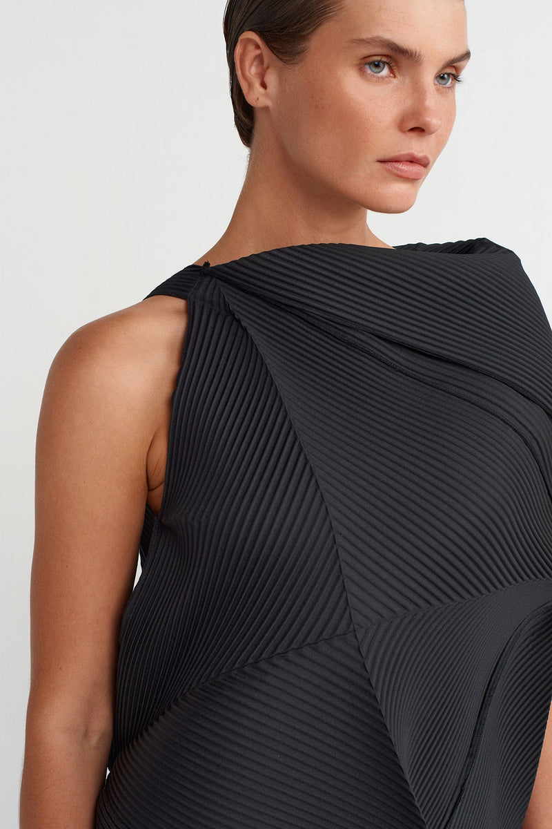 Nu Origami-Style Pleated Dress Black