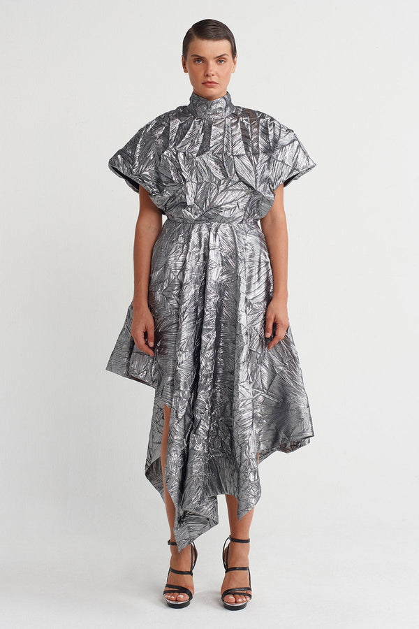 Nu Patterned Asymmetrical Dress Silver