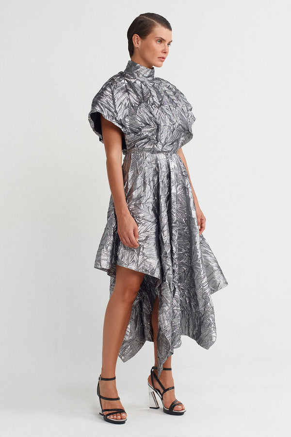 Nu Patterned Asymmetrical Dress Silver