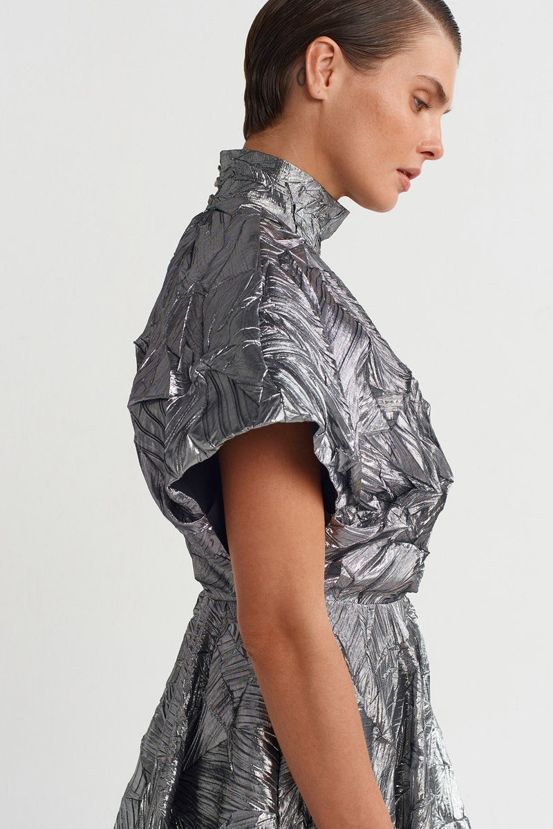 Nu Patterned Asymmetrical Dress Silver