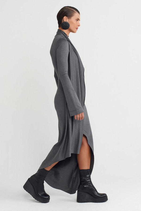 Nu Collar Detailed Asymmetrical Dress Dark Grey Melange