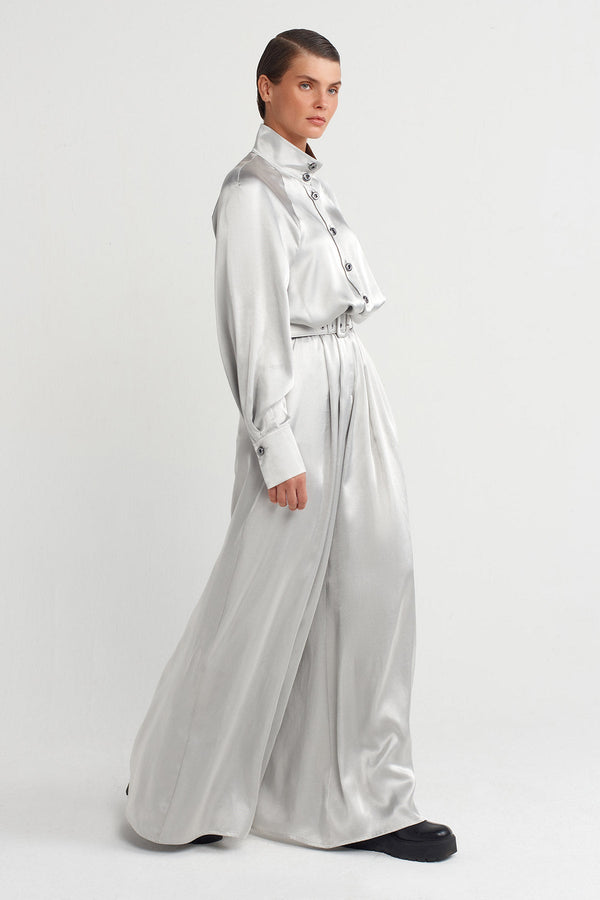 Nu Shiny Textured Jumpsuit Silver