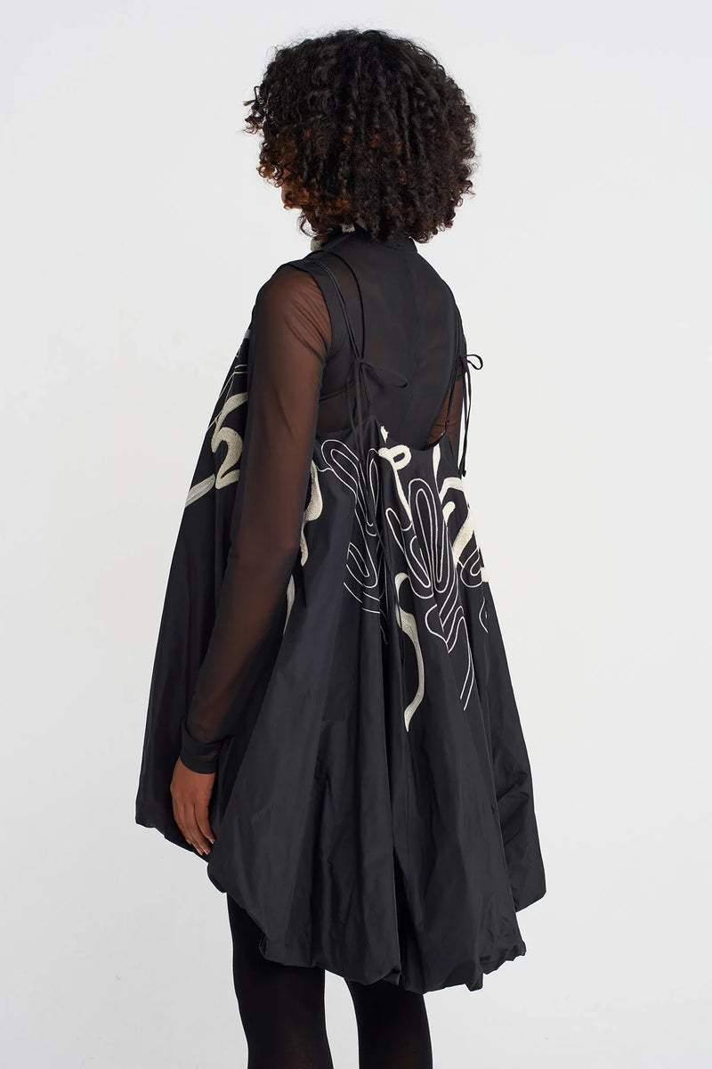 Nu Embroidered Strapped Taffeta Balloon Dress Natural/Black