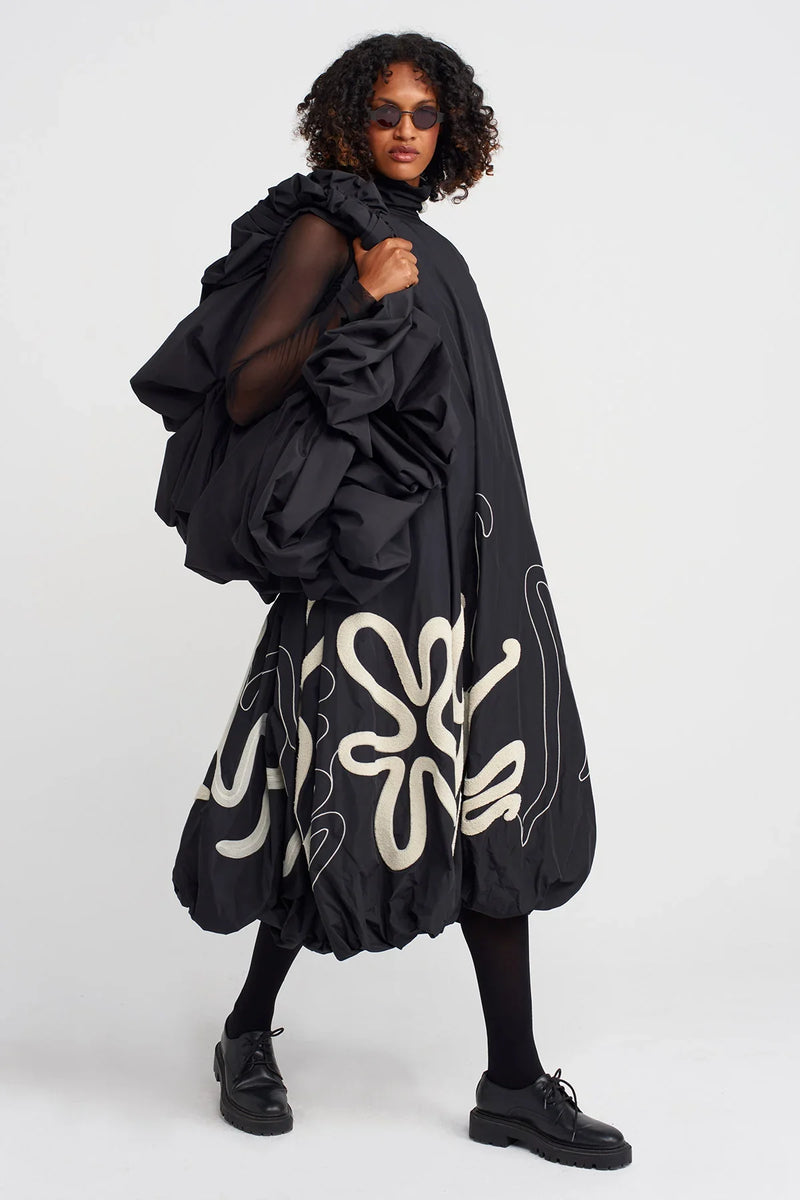 Nu Skirt Embroidered Taffeta Balloon Dress Natural/Black