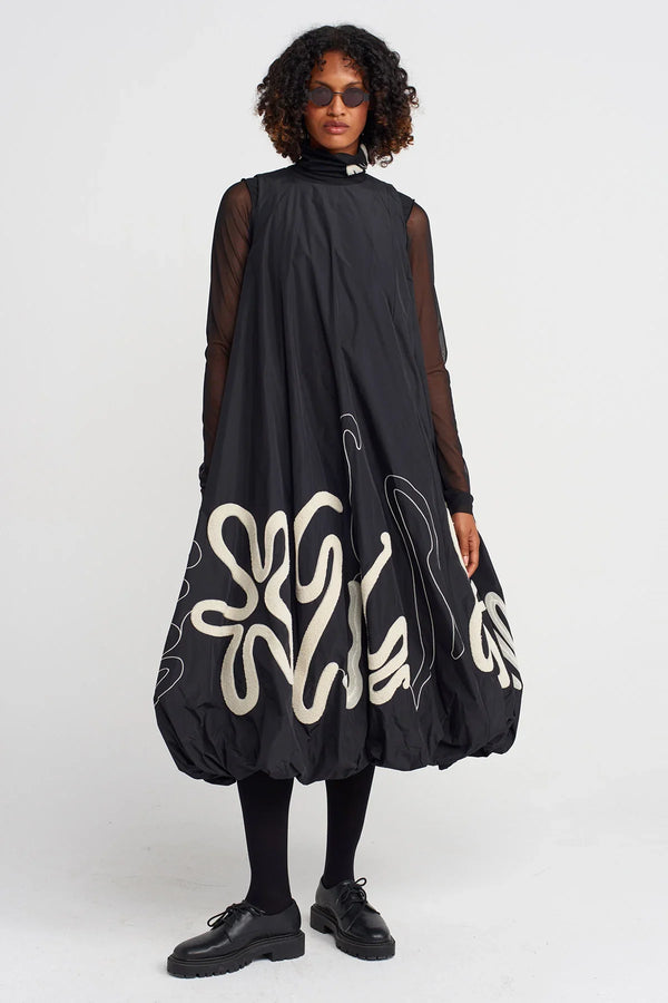Nu Skirt Embroidered Taffeta Balloon Dress Natural/Black