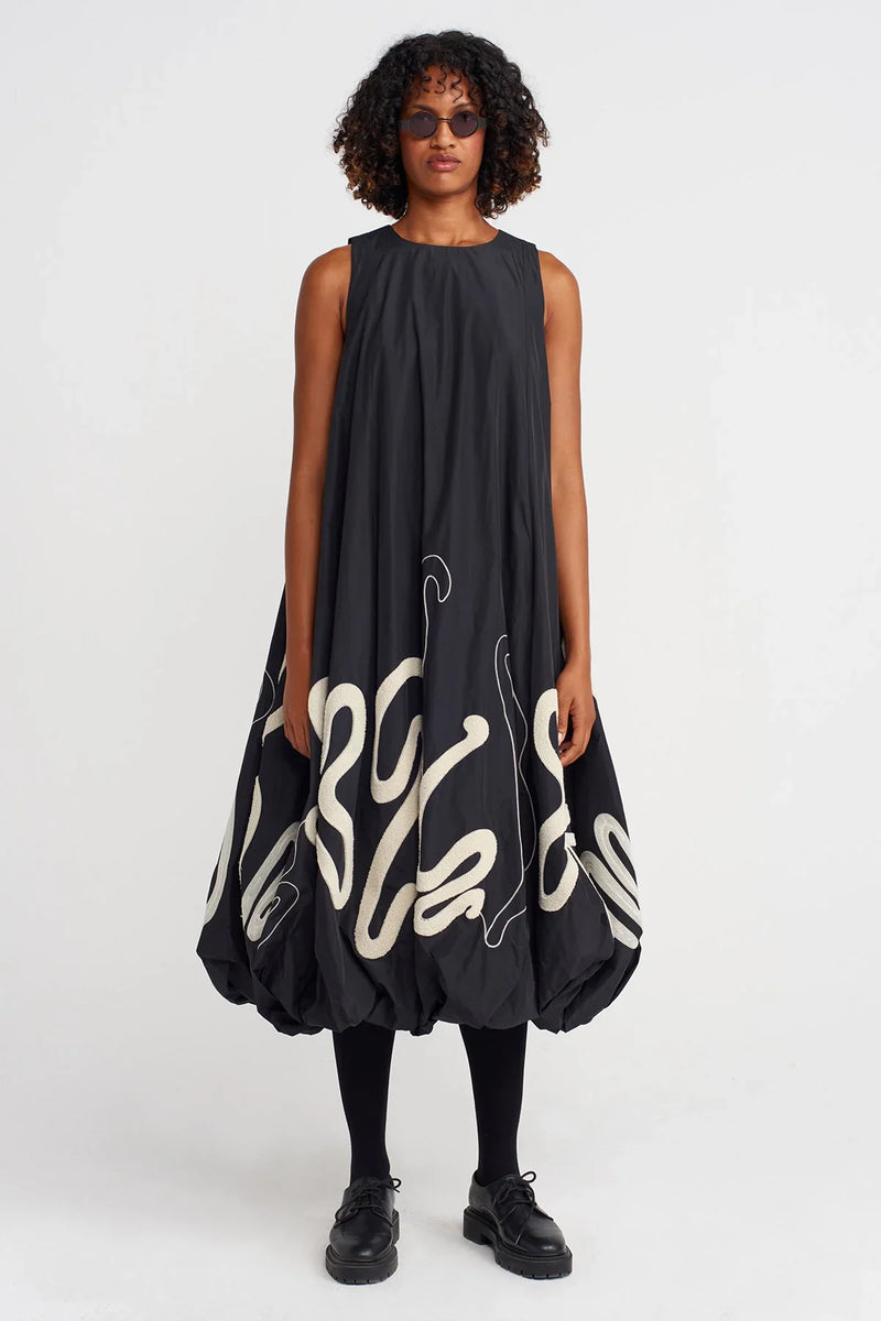 Nu Skirt Embroidered Taffeta Balloon Dress Natural/Black