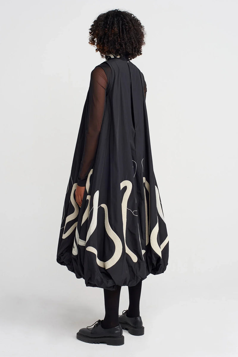Nu Skirt Embroidered Taffeta Balloon Dress Natural/Black