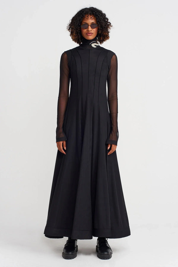Nu Embroidered Collar Long Tulle Dress Natural/Black