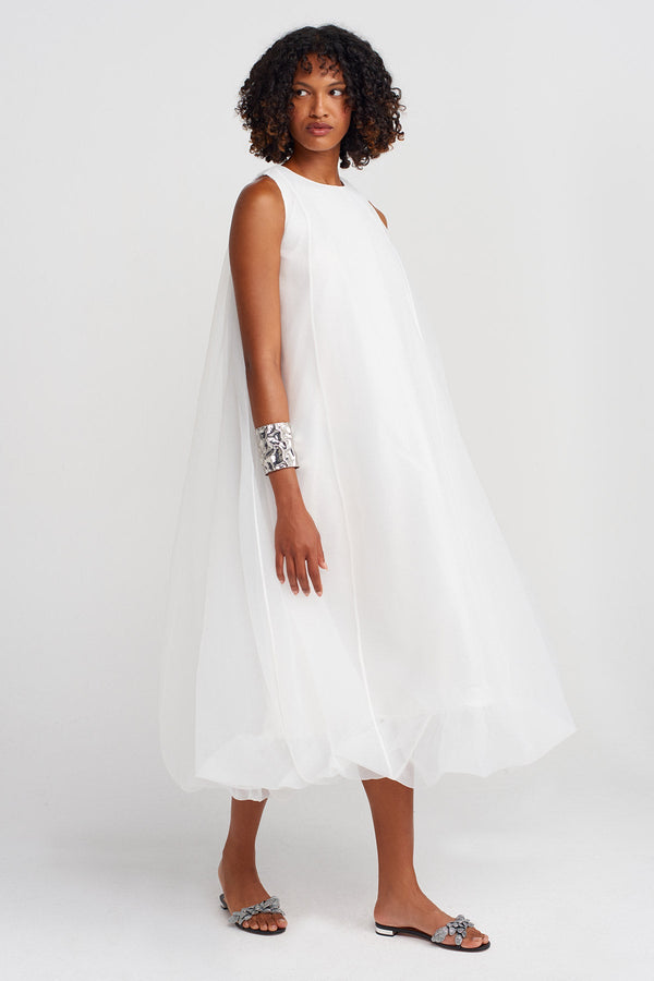Nu Balloon Skirt Pocketed Organza Dress Off White