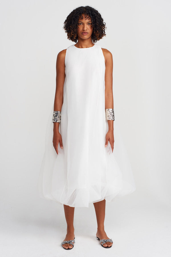 Nu Balloon Skirt Pocketed Organza Dress Off White