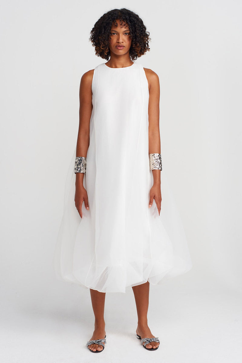 Nu Balloon Skirt Pocketed Organza Dress Off White