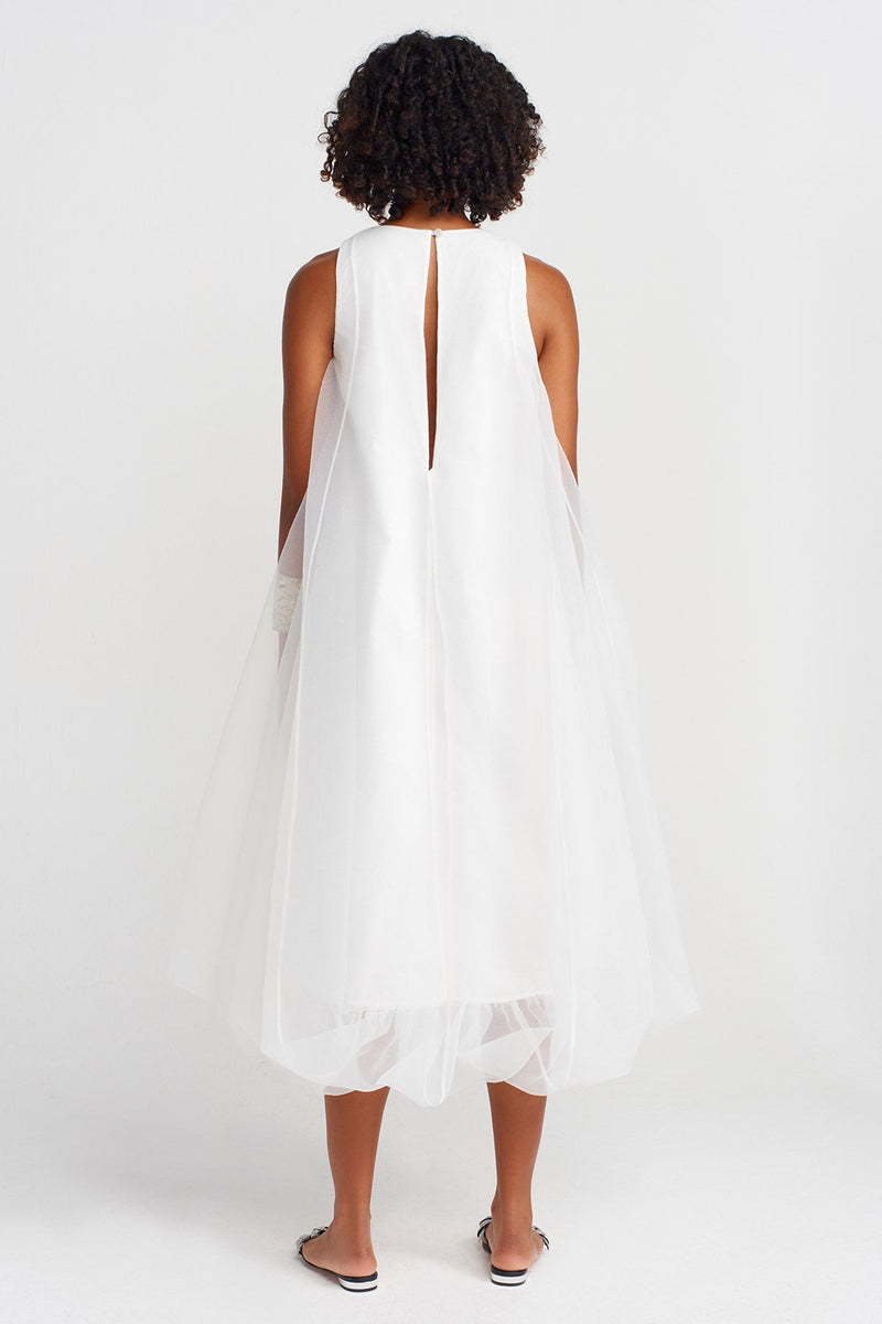 Nu Balloon Skirt Pocketed Organza Dress Off White