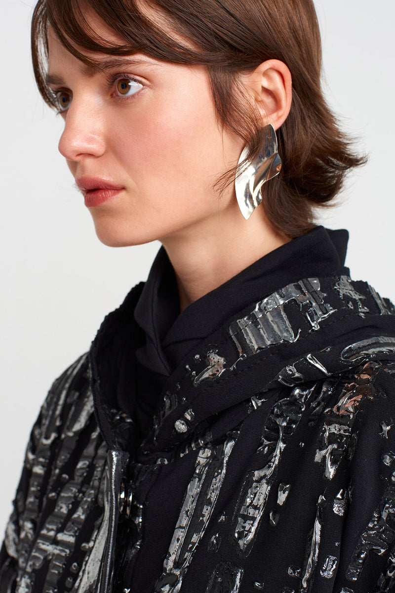 Nu Puffy Silver Printed Long Dress Black