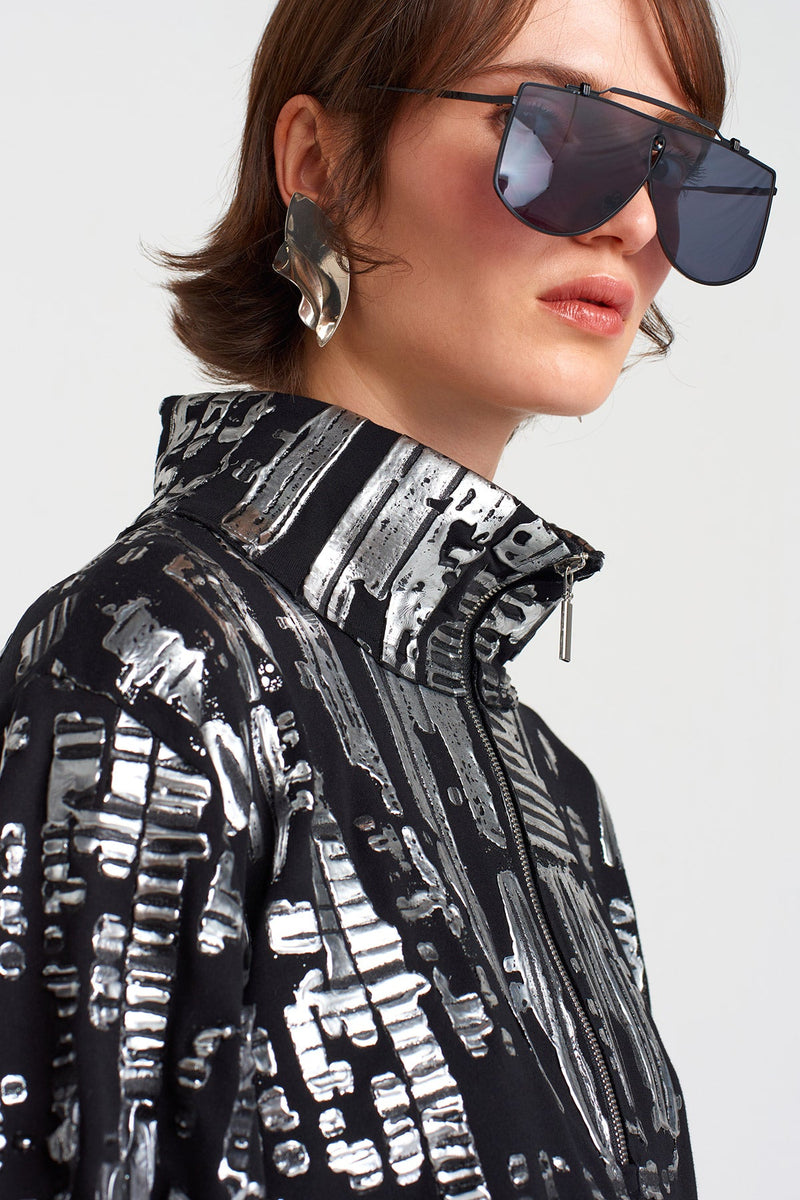 Nu Puffy Silver Printed Short Dress Black