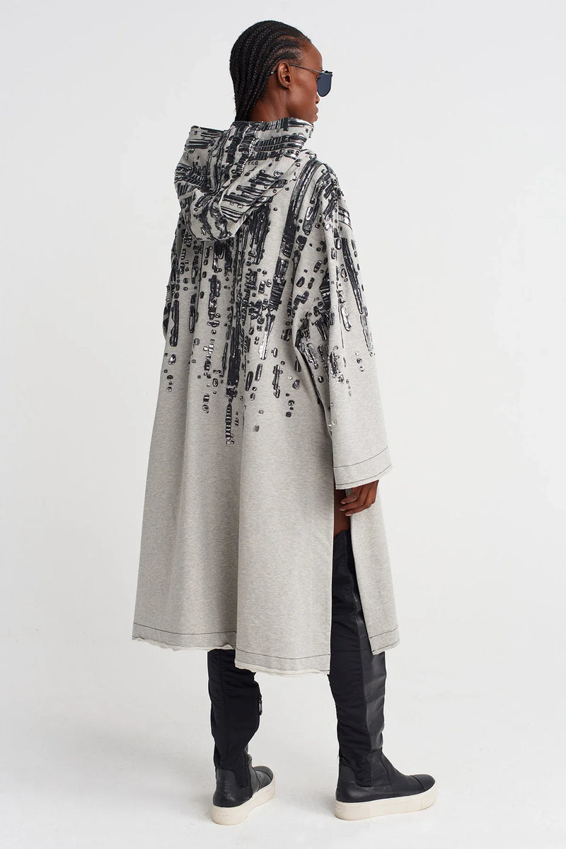 Nu Embossed Foil Print Hooded Dress Light Grey Melange