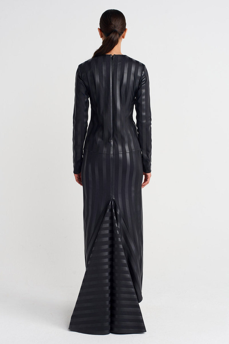 Nu Striped Long Train Dress Black
