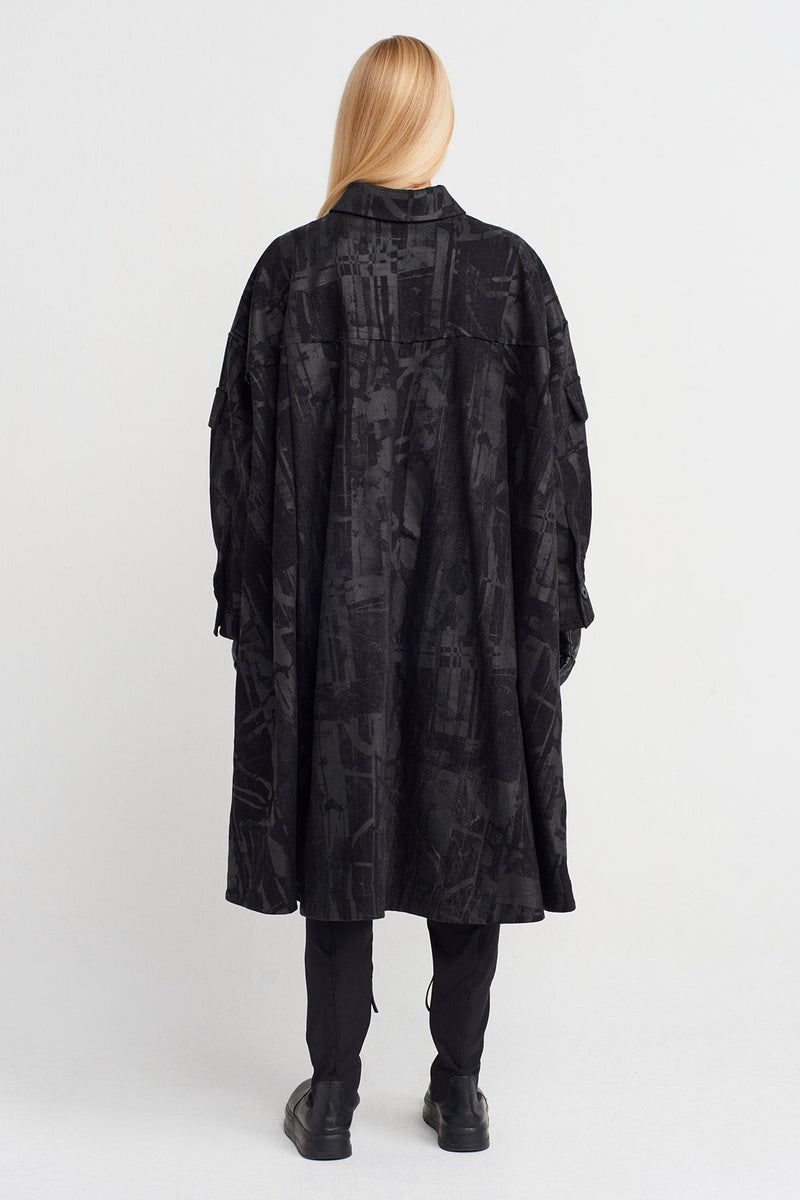 Nu Printed Oversized Shirt Dress Black