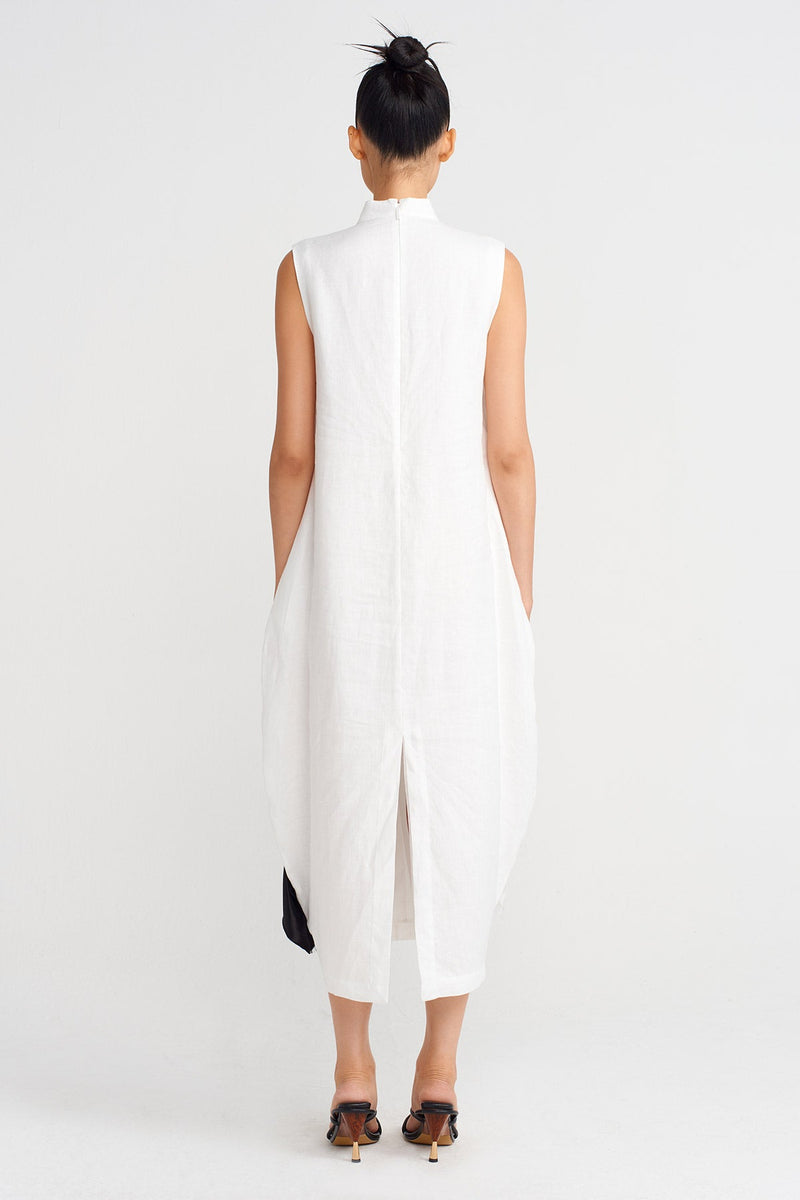 Nu Floral Appliqué Linen Dress Off White/Black