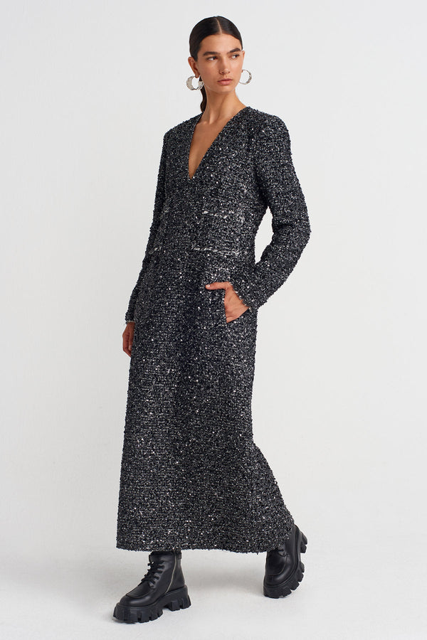 Nu Shimmery Maxi Dress Black/Offwhite