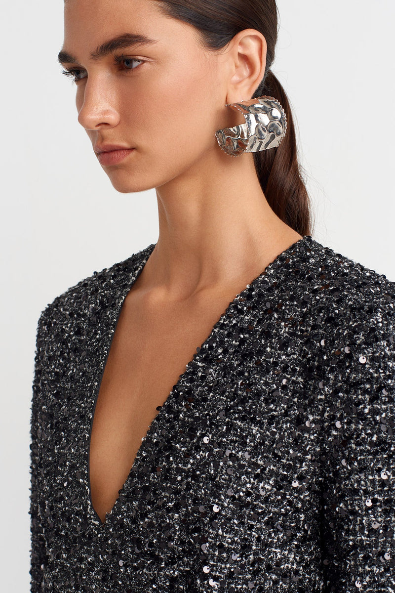 Nu Shimmery Maxi Dress Black/Offwhite