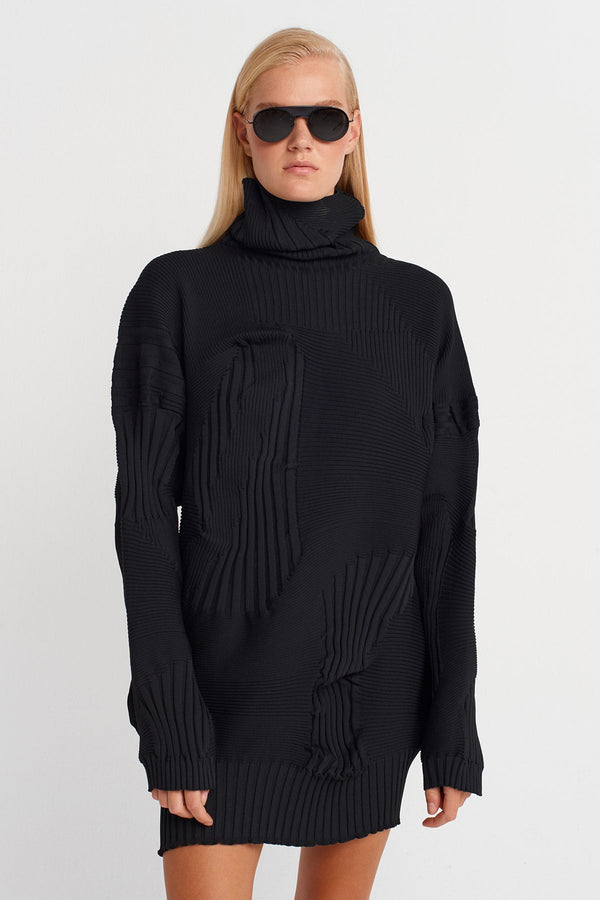 Nu Embossed Knit Mini Dress Black