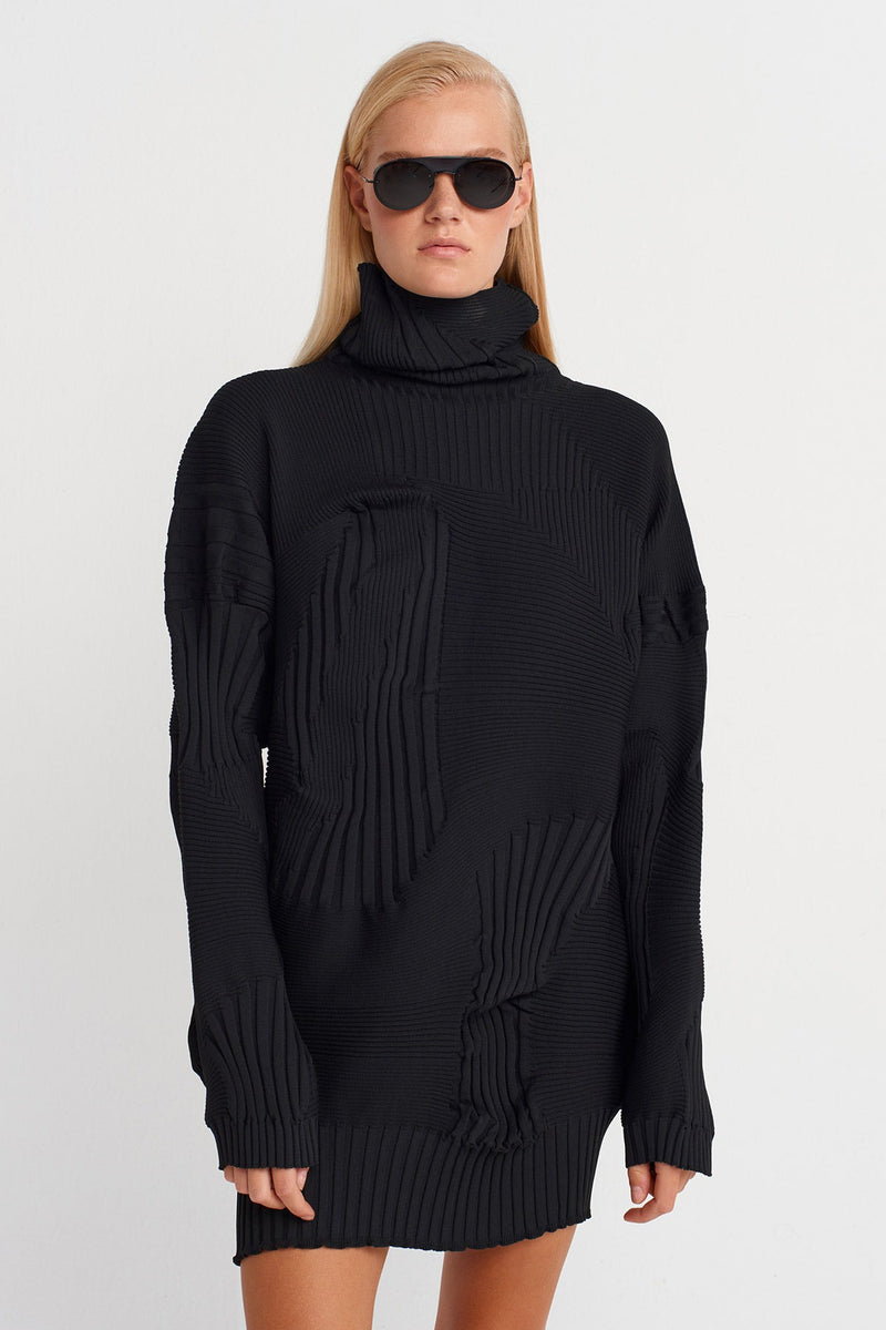 Nu Embossed Knit Mini Dress Black