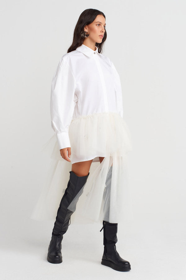 Nu Asymmetric Flared Hem Shirt Dress Off White
