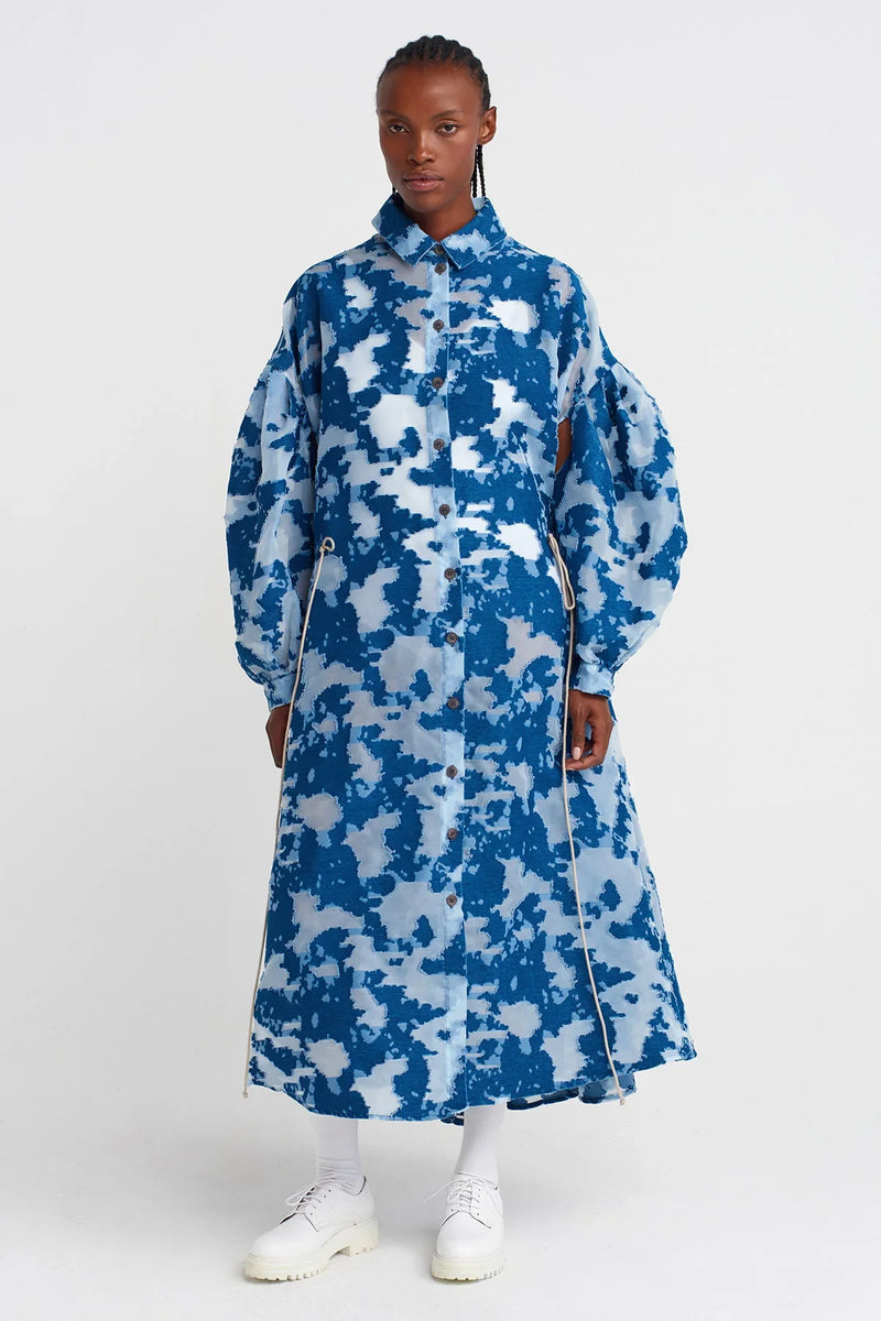 Nu Jacquard Patterned Transparent Shirt Dress Indigo