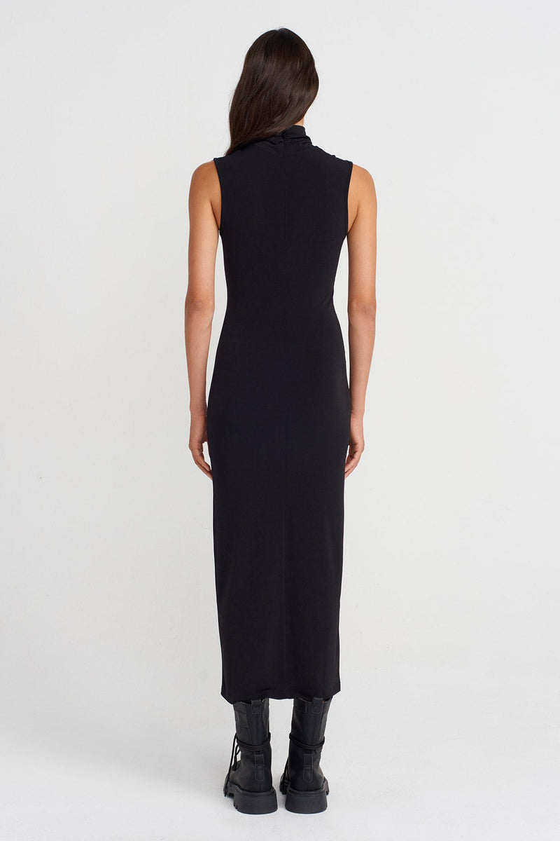 Nu Turtleneck Long Jersey Dress Black