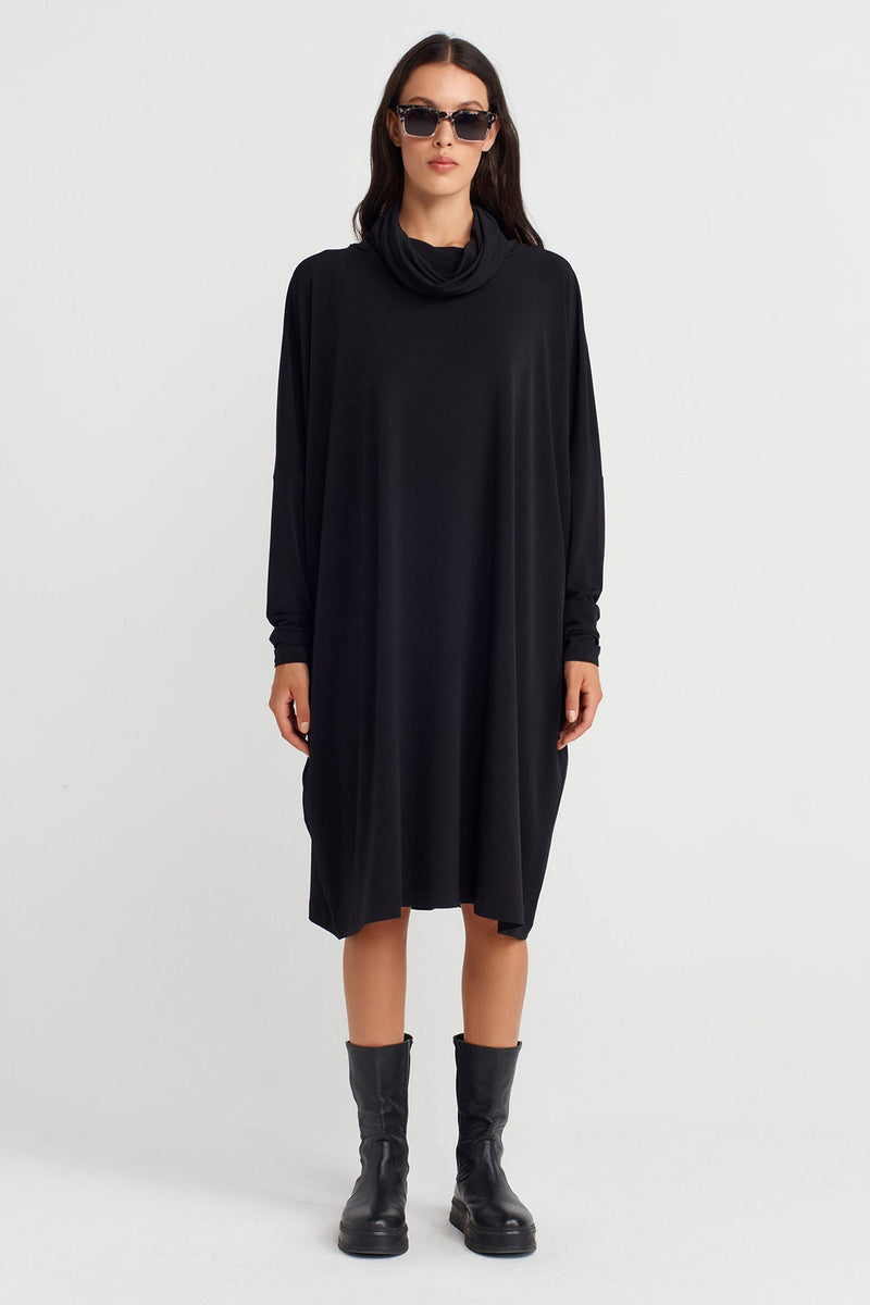 Nu Oversized Jersey Dress With Draped Neckline Black