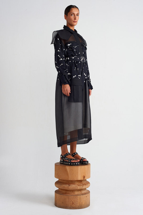Nu Trench Coat With Organza And Lace Details Black