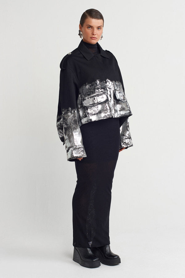 Nu Pocket Detail Printed Jacket Black