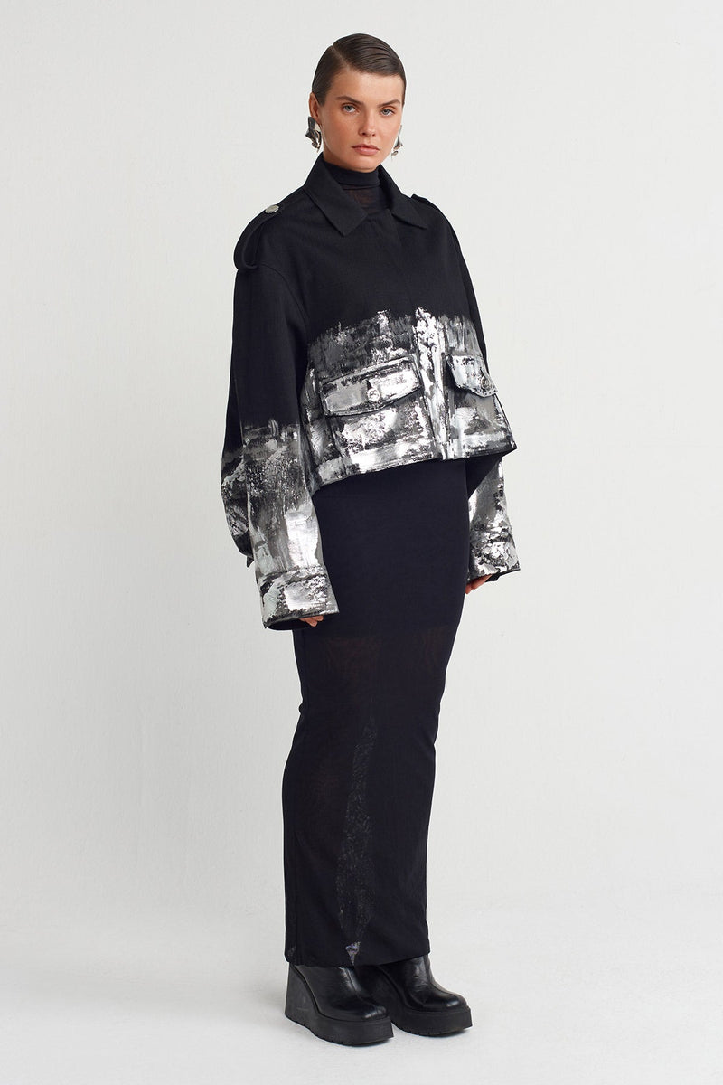 Nu Pocket Detail Printed Jacket Black