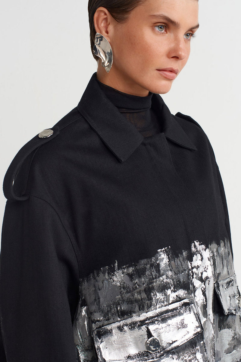 Nu Pocket Detail Printed Jacket Black