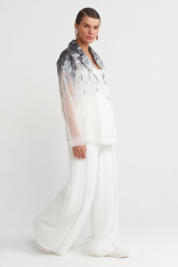 Nu Printed Organza Blazer Jacket Off White