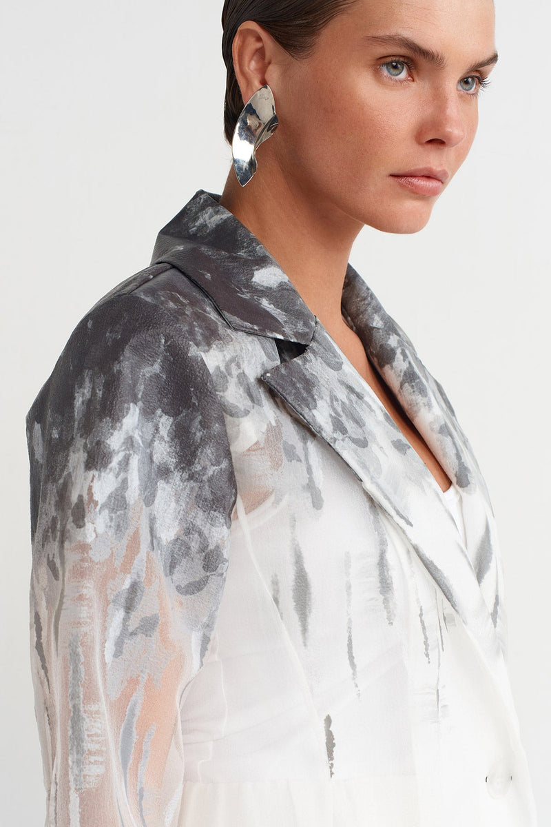 Nu Printed Organza Blazer Jacket Off White