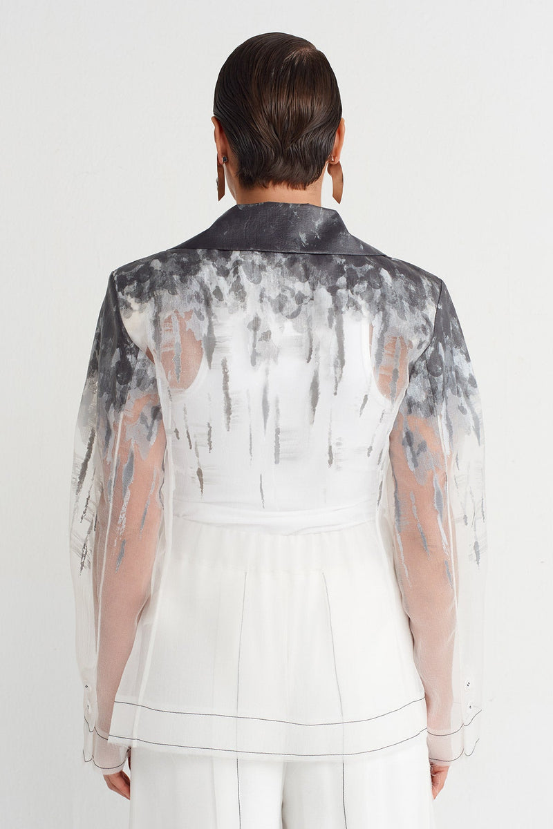 Nu Printed Organza Blazer Jacket Off White