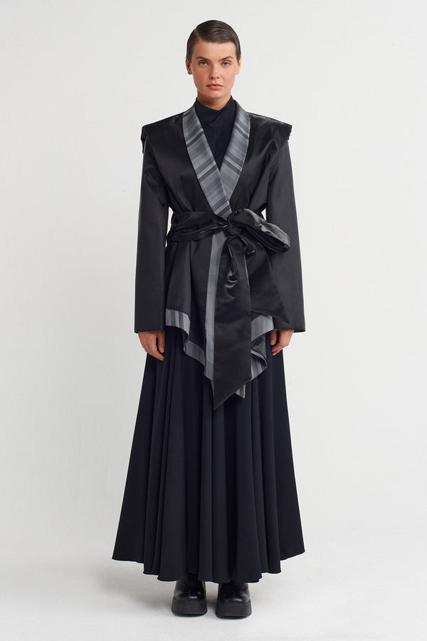 Nu Stylish Kimono Jacket Grey Melange-Black
