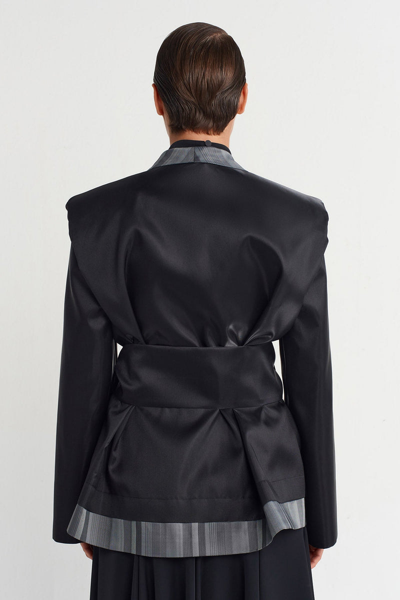 Nu Stylish Kimono Jacket Grey Melange-Black