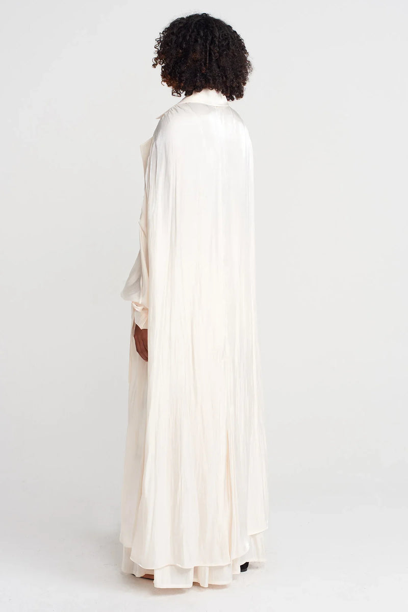 Nu Shiny Long Loose Trench Coat Ecru