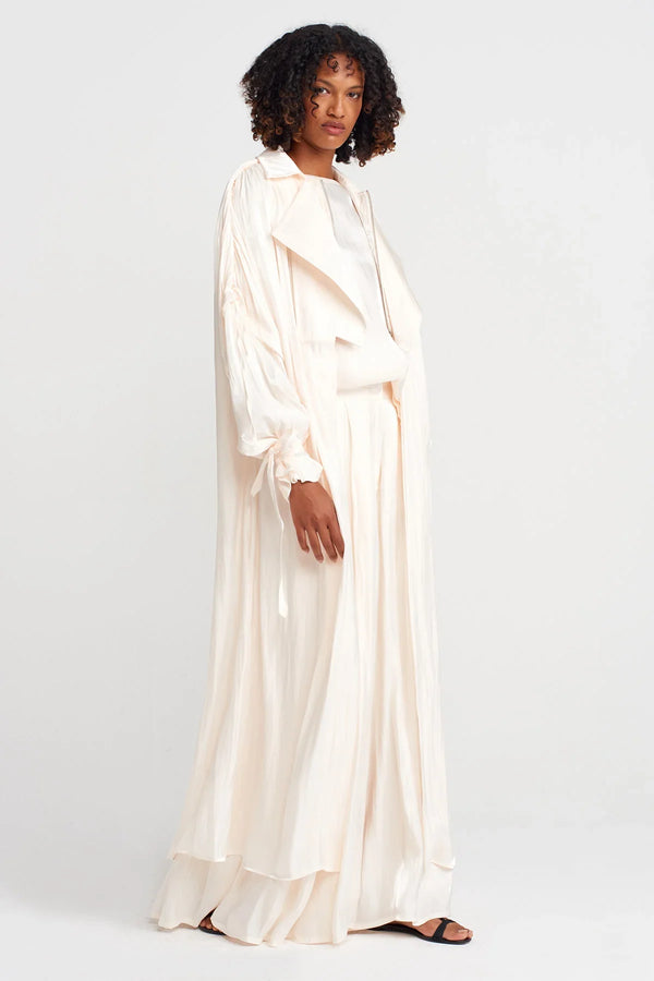 Nu Shiny Long Loose Trench Coat Ecru