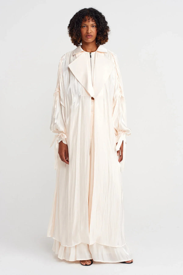 Nu Shiny Long Loose Trench Coat Ecru