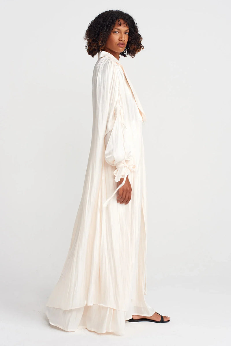 Nu Shiny Long Loose Trench Coat Ecru