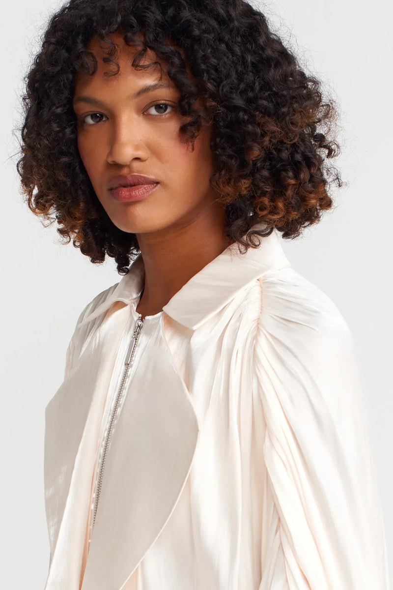 Nu Shiny Long Loose Trench Coat Ecru