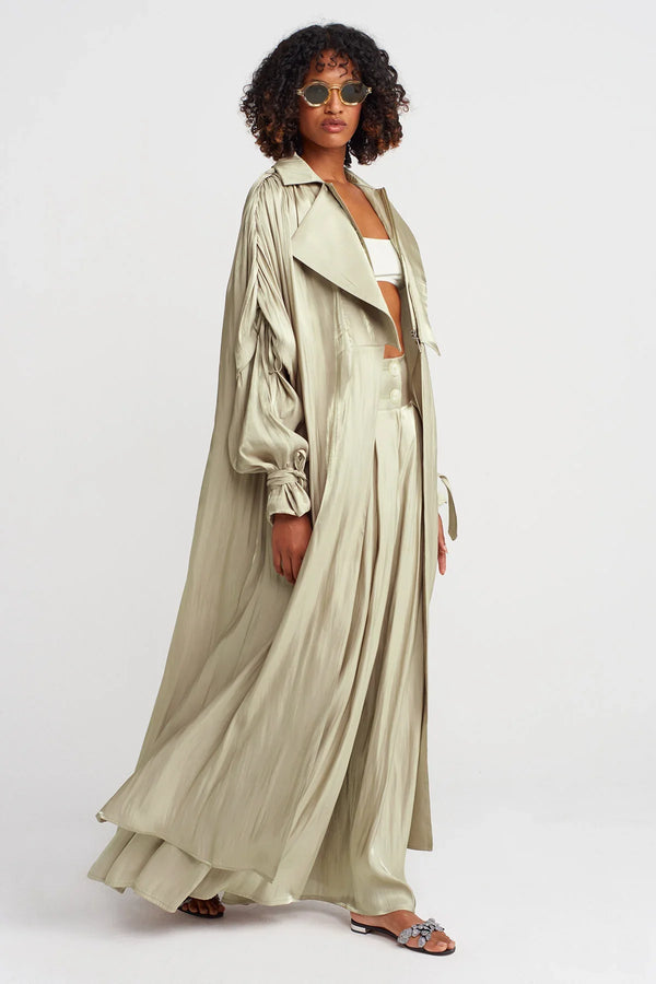 Nu Shiny Long Loose Trench Coat Sand