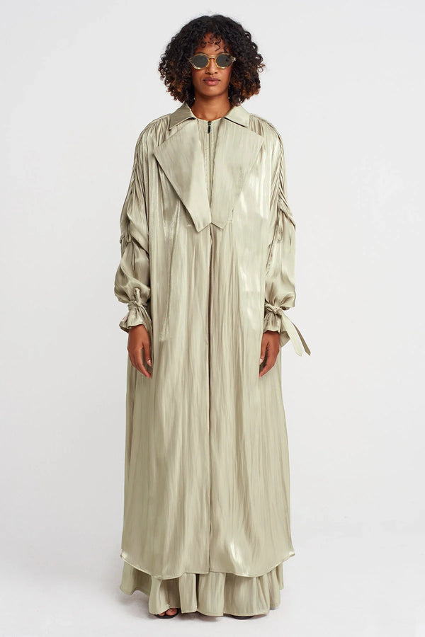 Nu Shiny Long Loose Trench Coat Sand